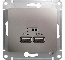 Розетка USB тип A+A без рамки Systeme Electric Glossa 2-м. 2100мА платина картинка